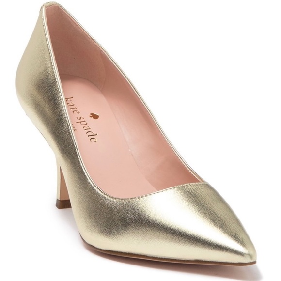 Kate Spade Sonia Gold Leather Pointed Toe Pumps Stiletto Heels Dress Shoes 8.5 - Picture 5 of 16